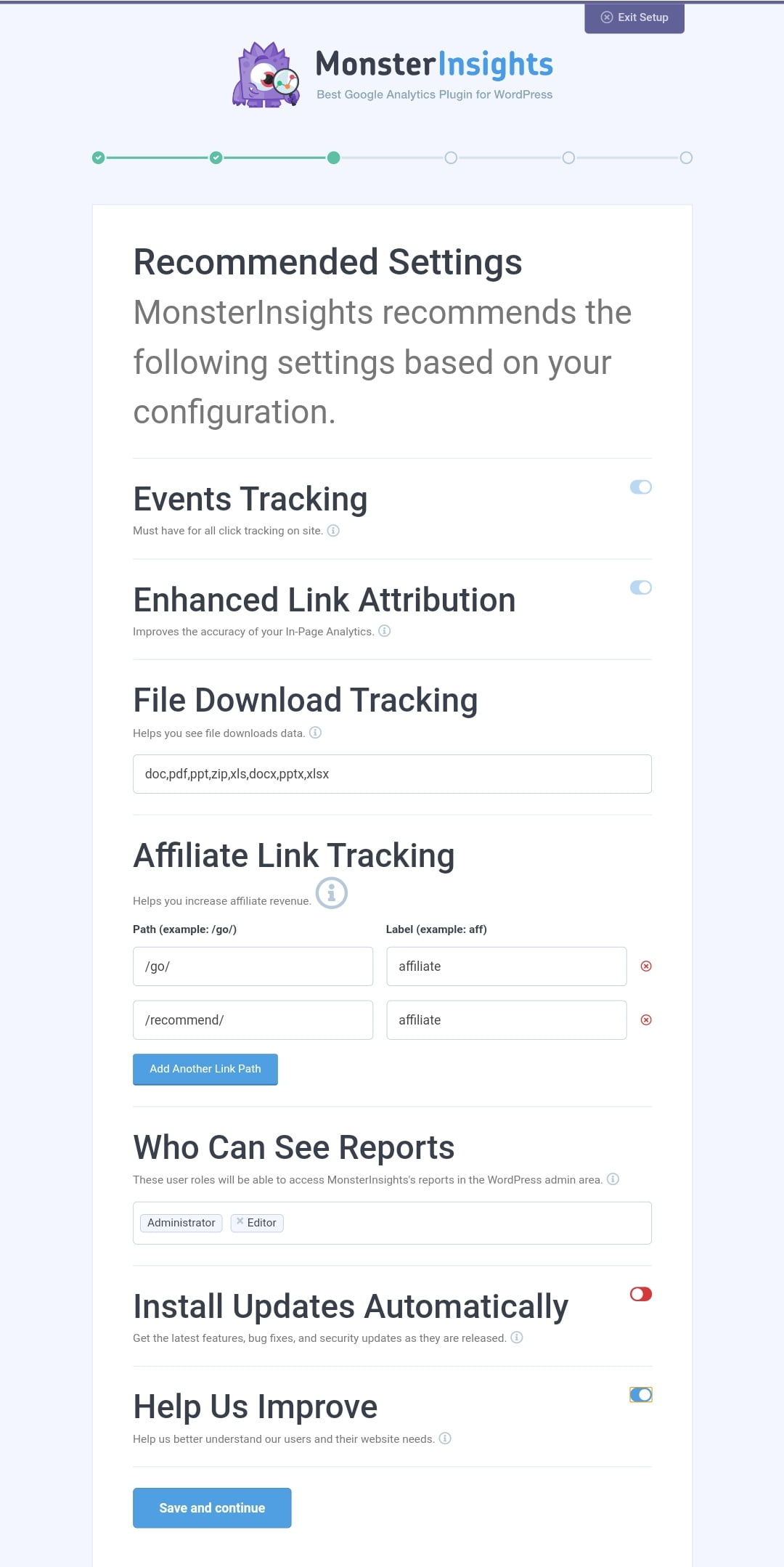 MonsterInsights recommend settings MonsterInsights recommend settings