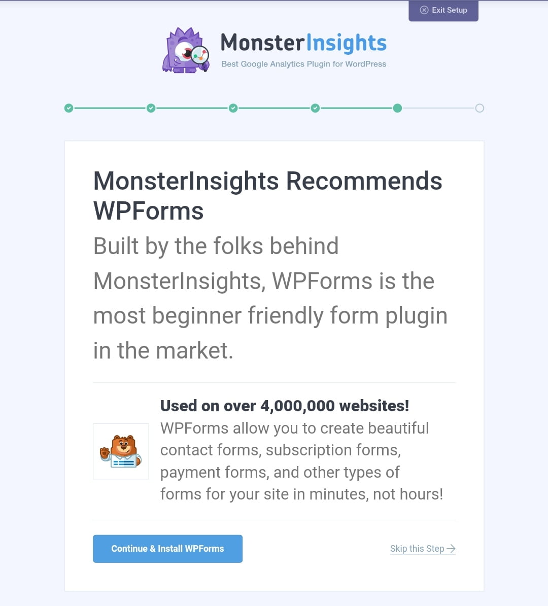 MonsterInsights recommends WPForms