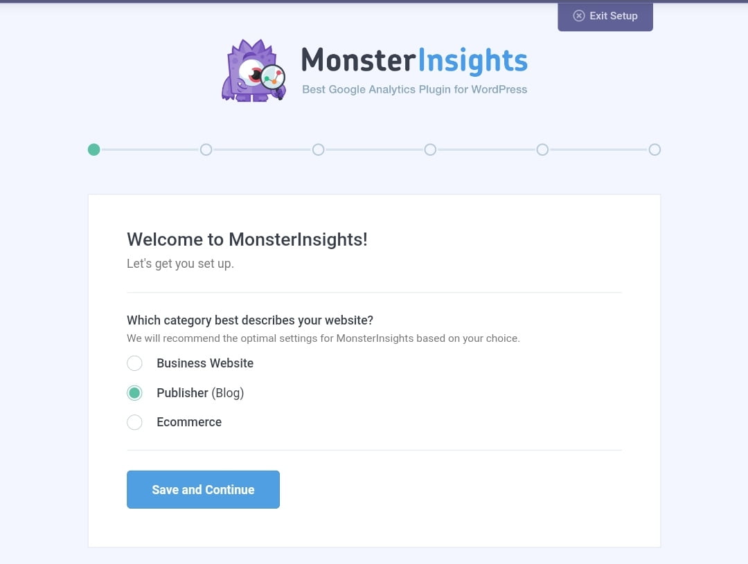 MonsterInsights welcome dashboard