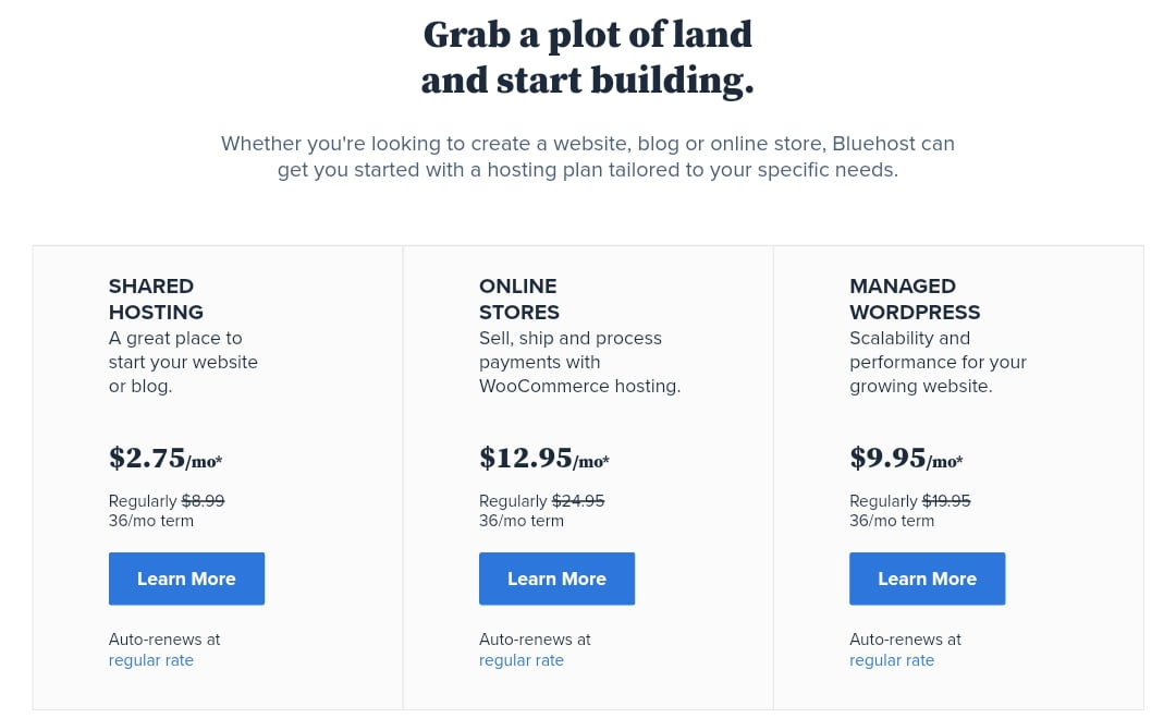 Bluehost Packages