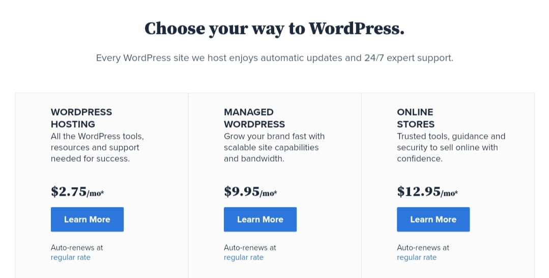 Bluehost WordPress Hosting Packages